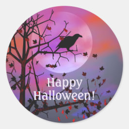 Halloween Raven Night Runder Aufkleber