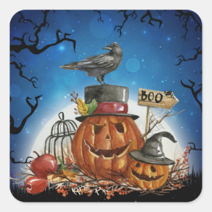 Halloween Raven Pumpkin Party Quadratischer Aufkleber