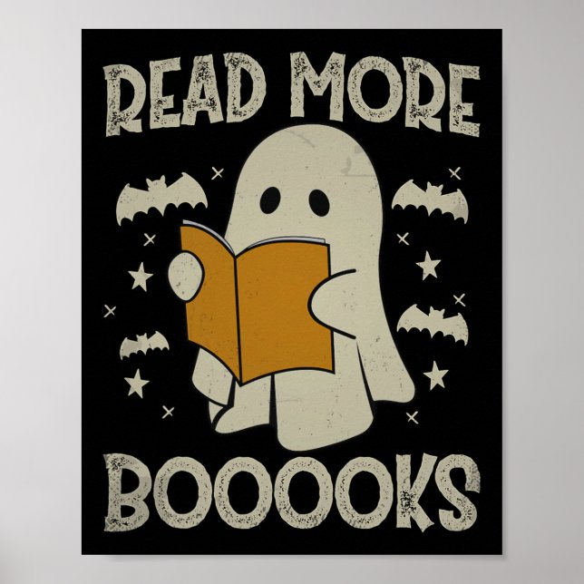 Halloween Read more Books Funny Ghost Reading Book Poster (Vorne)