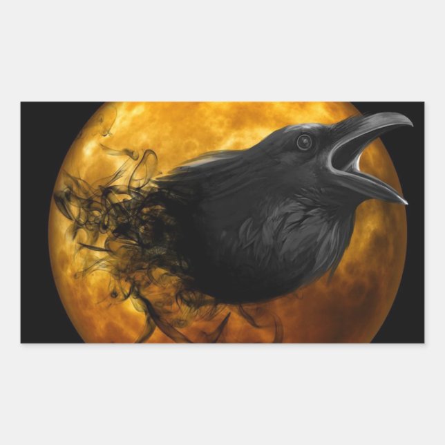 Halloween Rectangle Stickers/Crow and Moon Rechteckiger Aufkleber (Vorderseite)