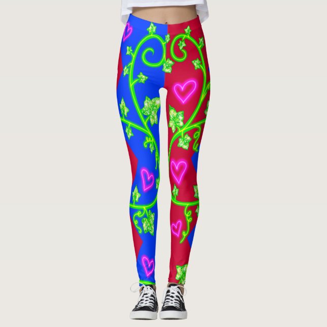 Halloween Red and Blue Diamonds and Ivy Leggings (Vorderseite)