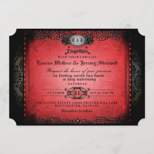 Halloween Red Black Gothic Together Wed EMPFANG Einladung