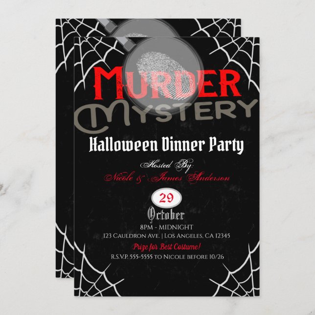 Halloween Red Black Murder Mystery Dinner Party Einladung (Vorne/Hinten)