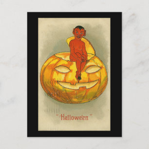 Halloween Red Devil Pumpkin Vintag Postkarte