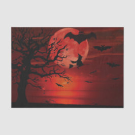 Halloween Red Full Moon Black Tree Witch Bat Beäng Seidenpapier