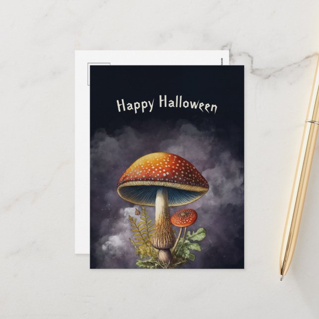 Halloween Red Mushroom Feiertagspostkarte (Vorderseite/Rückseite Beispiel)