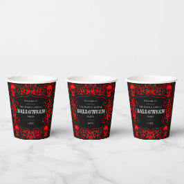 Halloween Red Skull Damask Gothic Custom Pappbecher