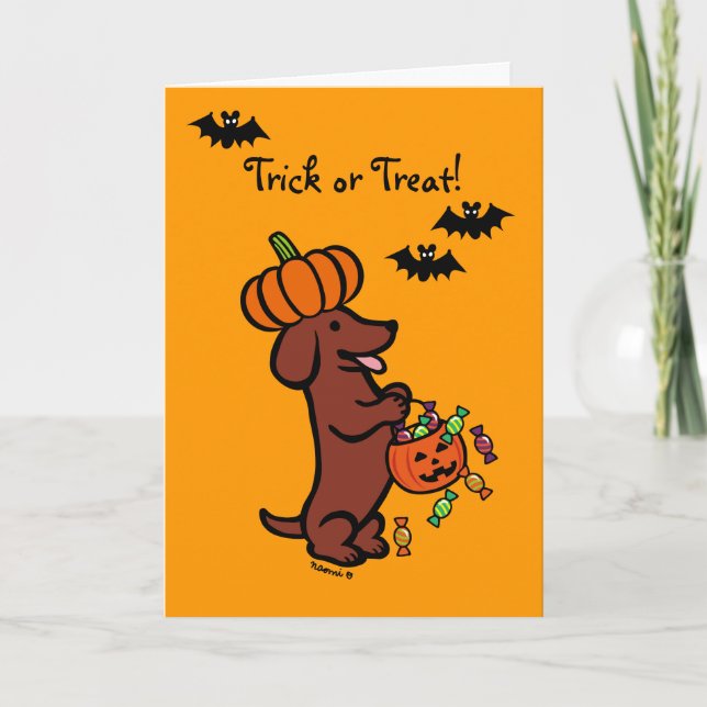 Halloween Red Smooth Hair Dackel Card Karte (Vorderseite)