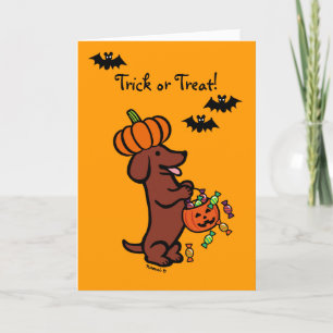 Halloween Red Smooth Hair Dackel Card Karte