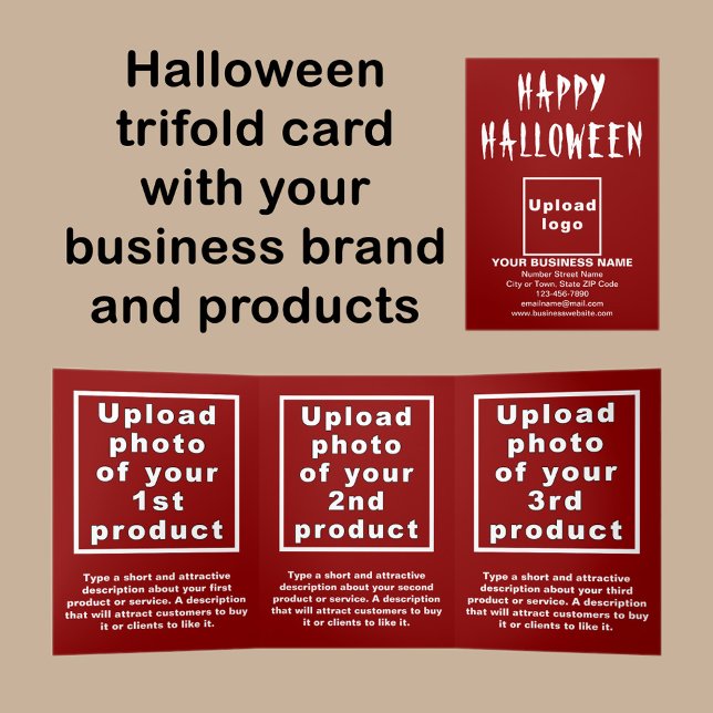 Halloween Red Trifold Card Dreifach Gefaltete Karte (Halloween red trifold card with your business brand and products or services.)