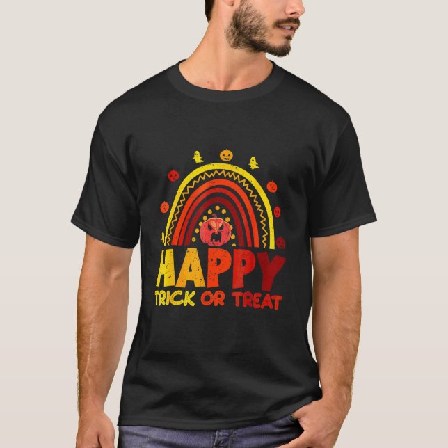 Halloween Regenbogen Glückliches Süßes-oder-Saures T-Shirt (Vorderseite)