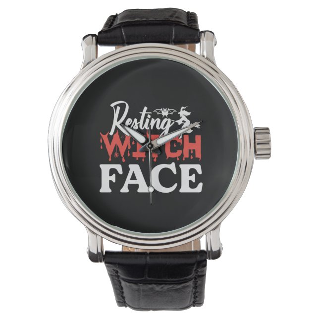 Halloween Resting Witch Facce Birthday Armbanduhr (Vorderseite)