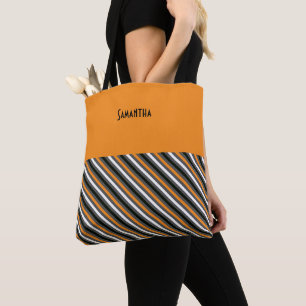 Halloween Retro 1960er Diagonal Stripe Orange Name