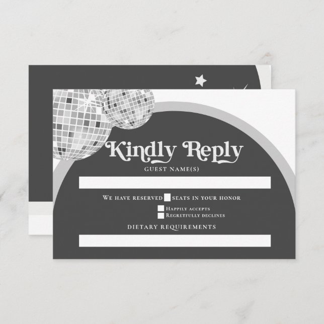 Halloween Retro Black Gray Goth Disco Ball Wedding RSVP Karte (Vorne/Hinten)