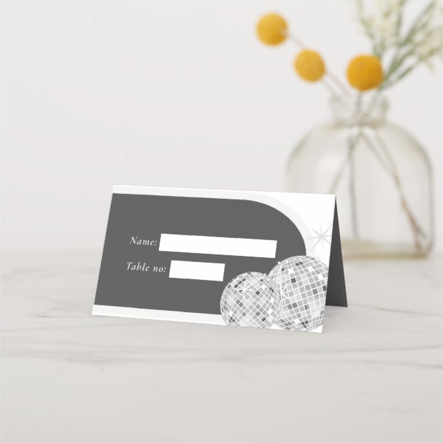 Halloween Retro Disco Spiders & Disco Ball Wedding Platzkarte (Vorderseite)