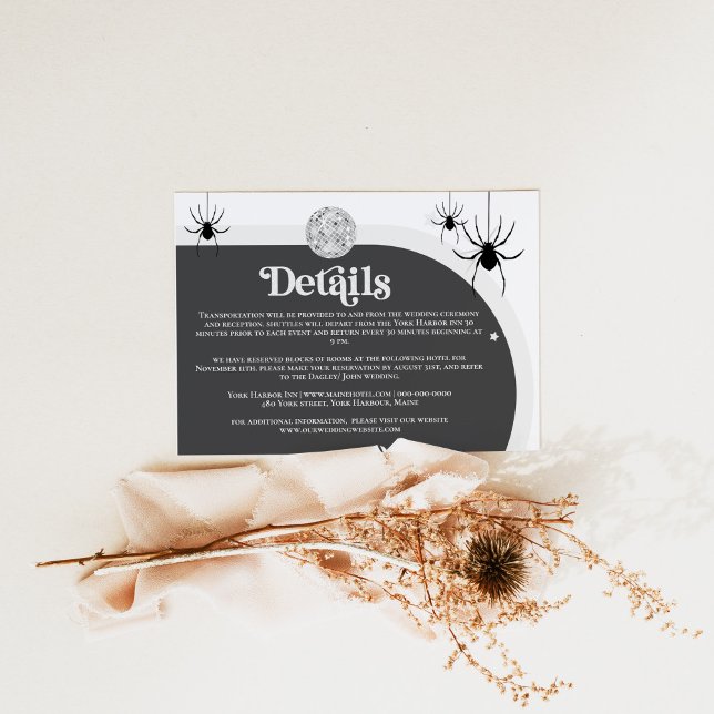 Halloween Retro Disco Spiders Hochzeitsdetails Begleitkarte (Von Creator hochgeladen)