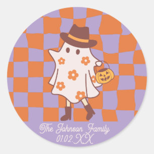 Halloween Retro Ghost Witch Trick oder Treat Runder Aufkleber