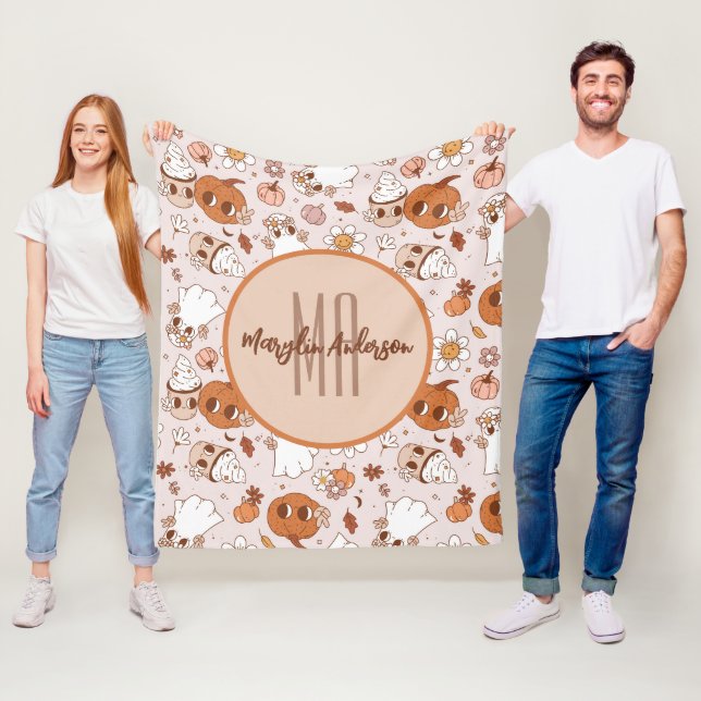 HALLOWEEN RETRO GROOVY PUMPKINS UND GHOSTEN FLEECEDECKE (Beispiel)