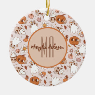 HALLOWEEN RETRO GROOVY PUMPKINS UND GHOSTEN KERAMIK ORNAMENT