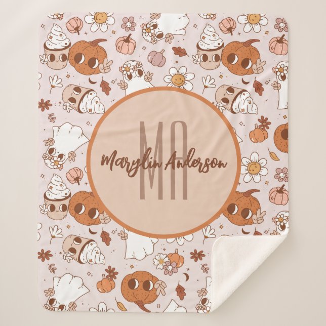 HALLOWEEN RETRO GROOVY PUMPKINS UND GHOSTEN SHERPADECKE (Vorderseite)