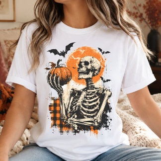 Halloween | Retro Grusel-Skelett und Kürbis Herbst T-Shirt