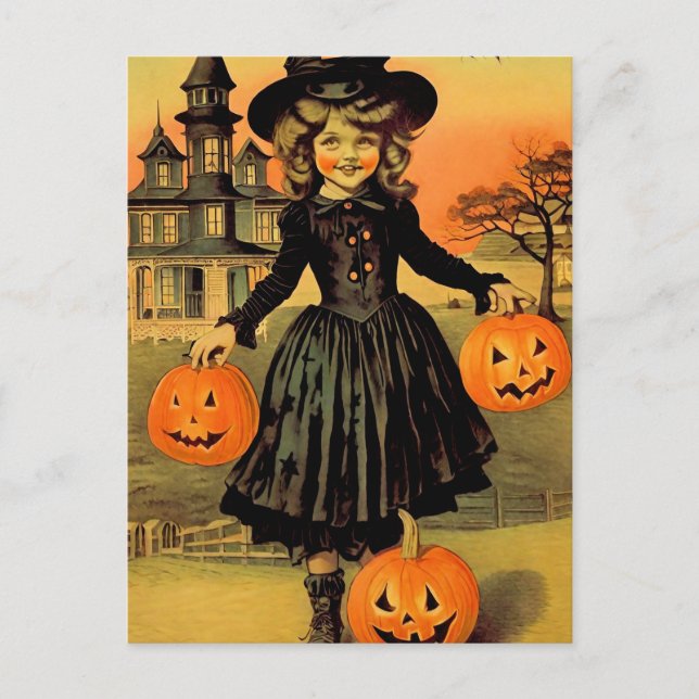 Halloween Retro Hexe Postkarte (Vorderseite)