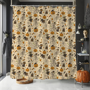 Halloween Retro Vintag Dancing Skeleton Nostalgic Duschvorhang