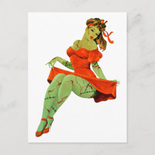 Halloween Retro Zombie passendes Kleid und Schuhe Postkarte