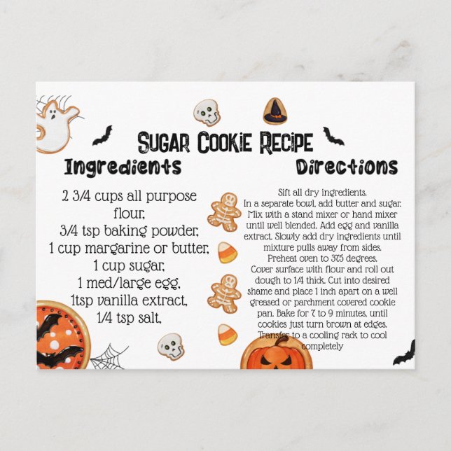 Halloween-Rezept-Karten, Halloween-Cookies Postkarte (Vorderseite)