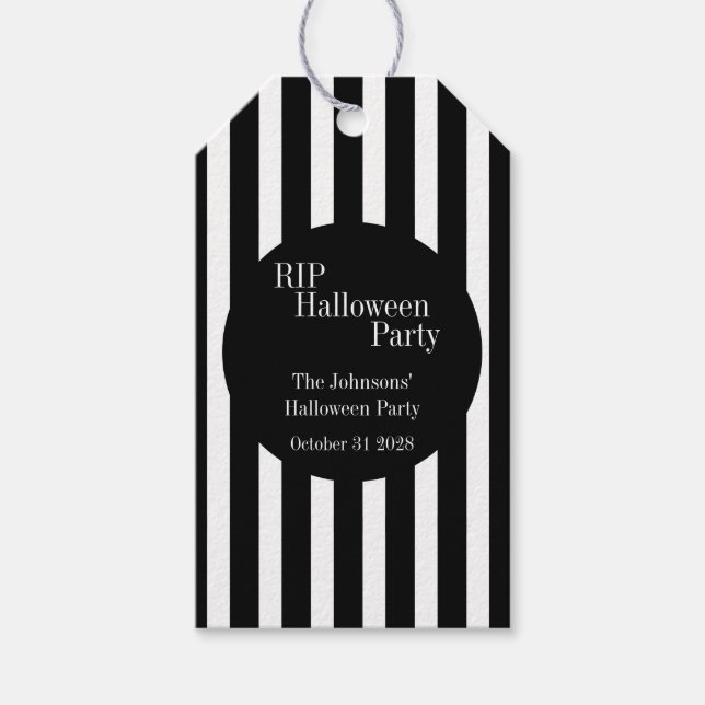 Halloween RIP Schwarz-Weiß-Streifen-Party Geschenkanhänger (Vorderseite)
