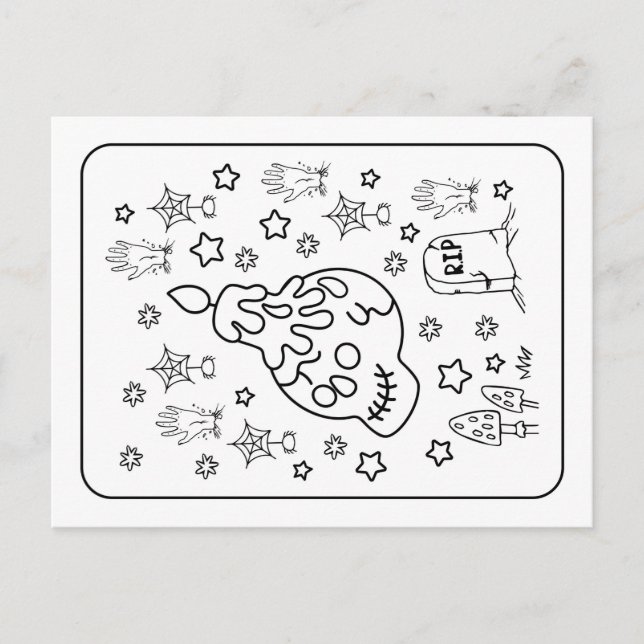 Halloween RIP Spooky Candle Skull Coloring Postkarte (Vorderseite)