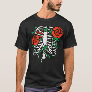 Halloween Rippen und Blumen Skelett mit Rosen T-Shirt