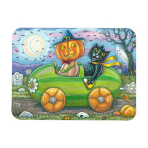 HALLOWEEN-ROADTRIP, JACK UND SCHWARZE KATZENFREUND MAGNET