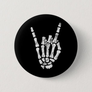 Halloween Rock Hand Skeleton Rock'n'Roll Symb Button