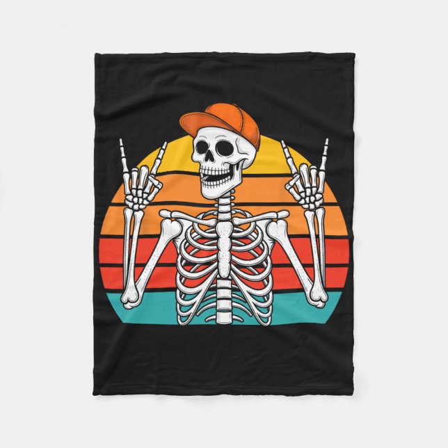 Halloween Rocker Skeleton Cap Cool Punk Rock Men B Fleecedecke (Vorderseite)