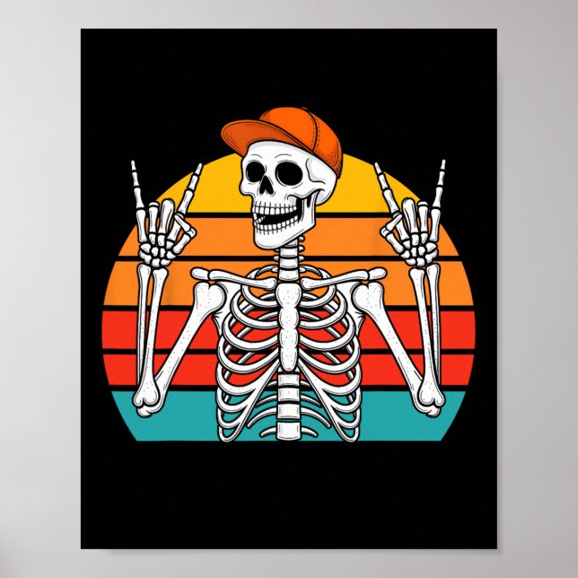 Halloween Rocker Skeleton Cap Cool Punk Rock Men B Poster (Vorne)