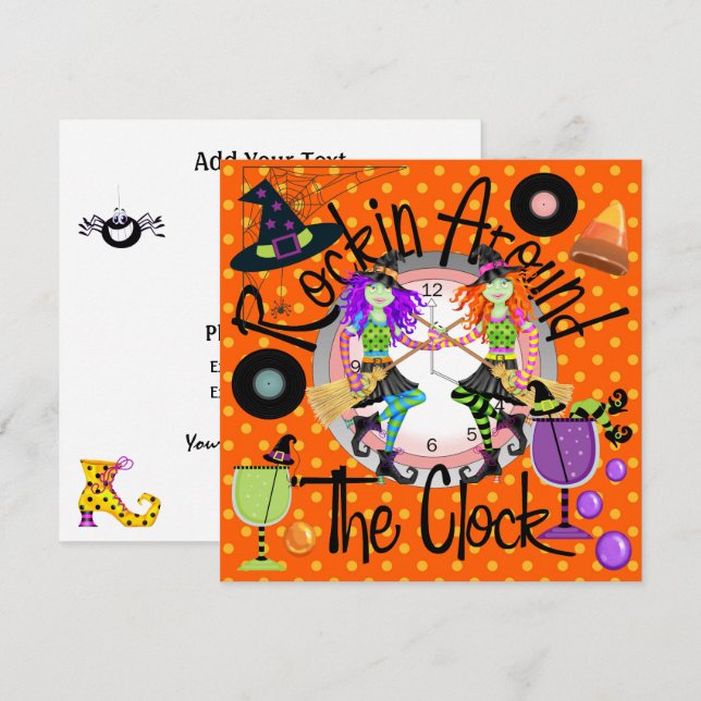 Halloween Rockin' Rund um das Party der Uhr Einladung (Vorne/Hinten)