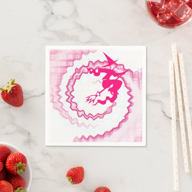 Halloween-rosa fliegender Hexenzauber wirbeln Serviette (Beispiel)