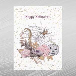 Halloween Rosa Florales Kürbis Spinnennetz Feiertagspostkarte