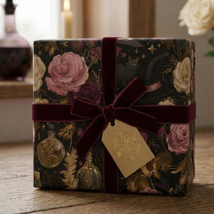 Halloween Rosa Hexe Floral Geschenkpapier