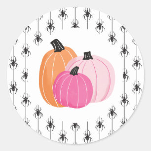 Halloween rosa Kürbisse und Spinnen Runder Aufkleber