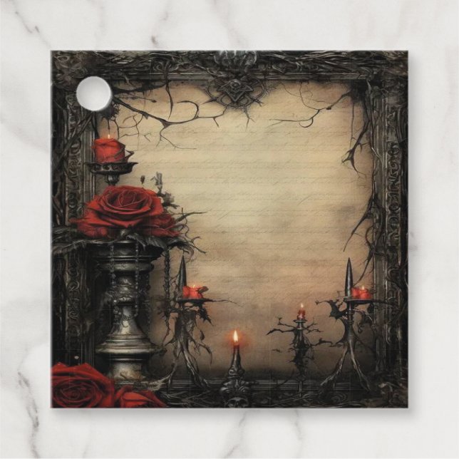 Halloween-rote Rose mit Kerzen Geschenkanhänger (Vorderseite)