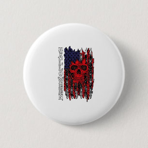 Halloween roter Totenkopf Amerikanische Flagge Spi Button