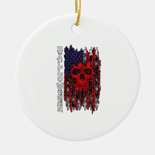 Halloween roter Totenkopf Amerikanische Flagge Spi Keramik Ornament