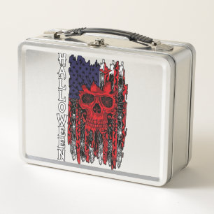 Halloween roter Totenkopf Amerikanische Flagge Spi Metall Brotdose