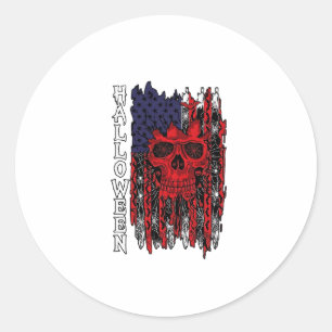 Halloween roter Totenkopf Amerikanische Flagge Spi Runder Aufkleber