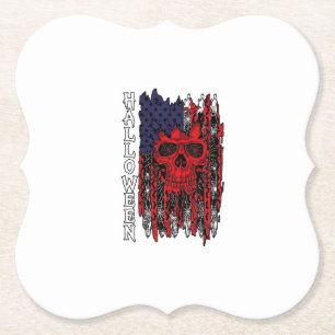 Halloween roter Totenkopf Amerikanische Flagge Spi Untersetzer