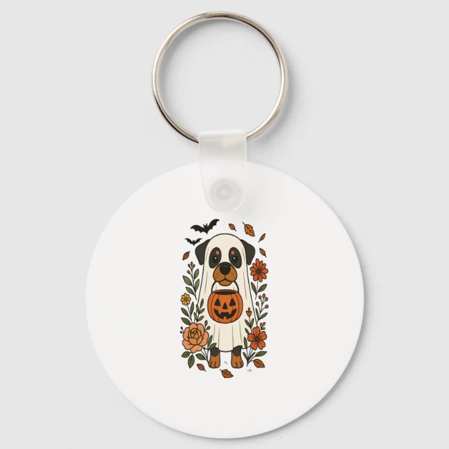 Halloween Rottweiler mit Blume Schlüsselanhänger (Vorderseite)