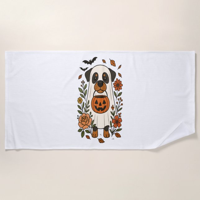 Halloween Rottweiler mit Blume Strandtuch (Vorderseite)