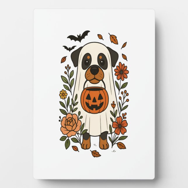 Halloween-Rottweiler mit Blumen Fotoplatte (Vorderseite)